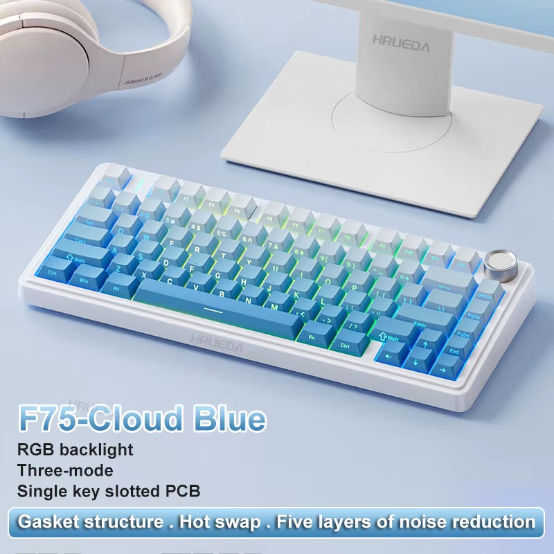 AULA F75 OEM RGB Customized Hot-Swap PBT 75% 80 Keys Bluetooth 5.0/2.4G Wireless/Wired Game Mechanical Keyboard Gasket Original