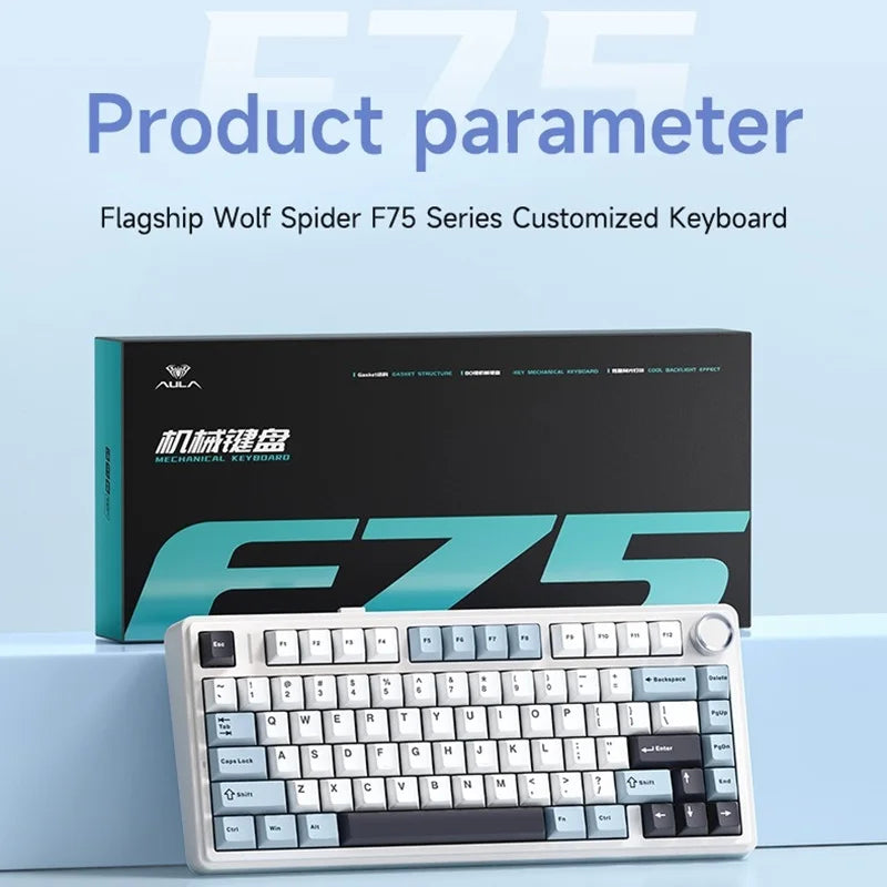 AULA F75 OEM RGB Customized Hot-Swap PBT 75% 80 Keys Bluetooth 5.0/2.4G Wireless/Wired Game Mechanical Keyboard Gasket Original