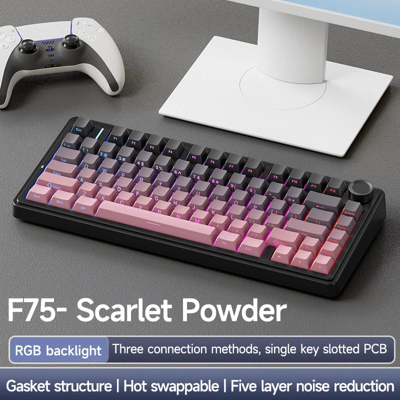 AULA F75 OEM RGB Customized Hot-Swap PBT 75% 80 Keys Bluetooth 5.0/2.4G Wireless/Wired Game Mechanical Keyboard Gasket Original